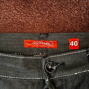 Black Wax Denim Baggy Ed Hardy Jeans